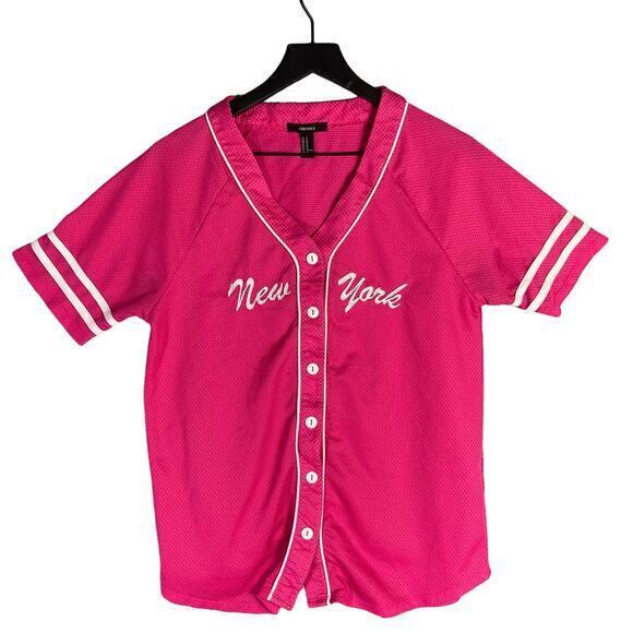 Forever‎ 21 Women's Pink V-Neck New York Graphic Jersey Top M - Picture 1 of 8